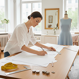 Woman measuring and drafting patterns