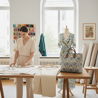 Woman creating different sewing projects